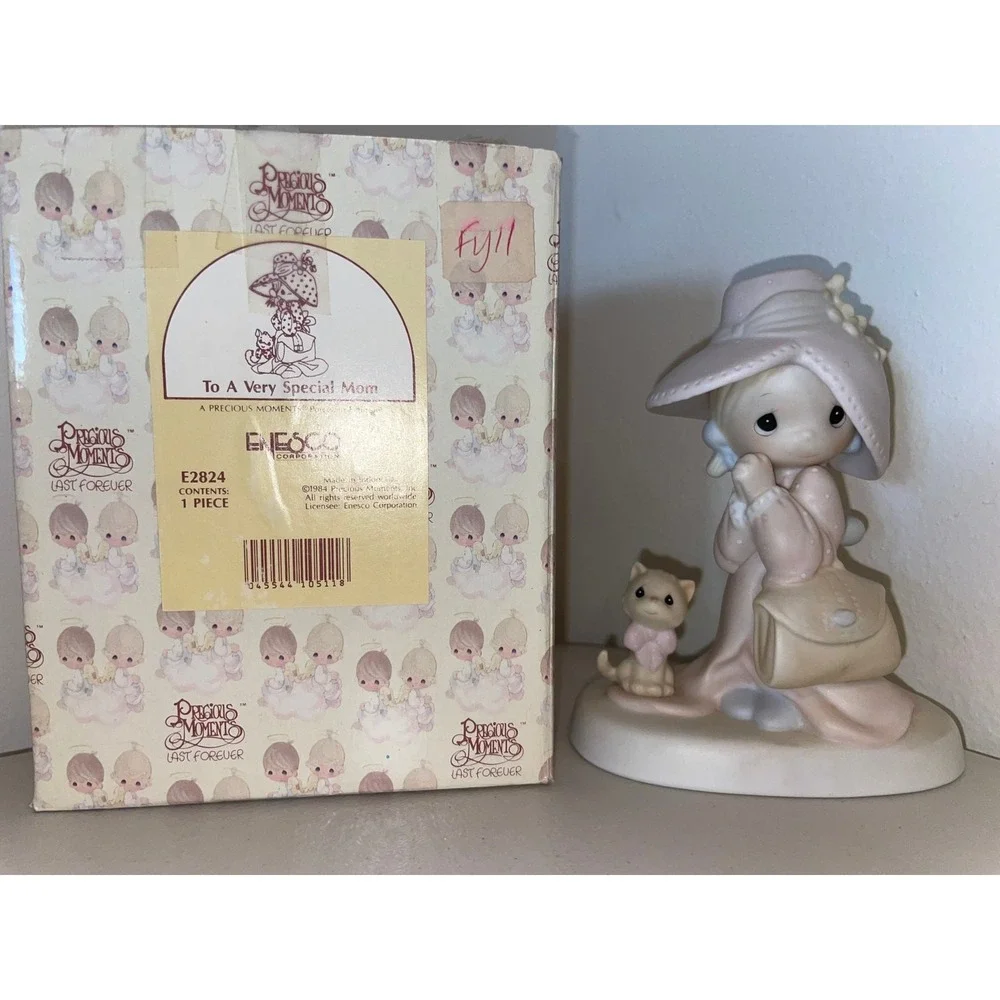 Precious Moments To A Very Special Mom Figurine E2824 Girl with Kitten 1984 Box - Picture 1 of 11